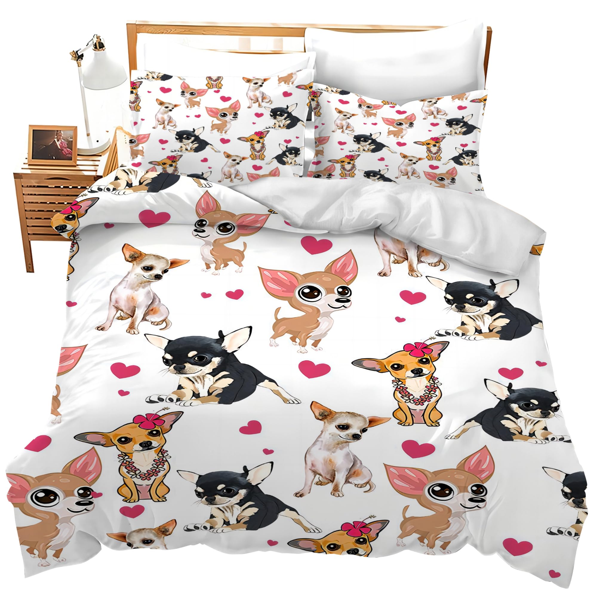 Conjunto de ropa de cama lindo Chihuahua perrito funda de