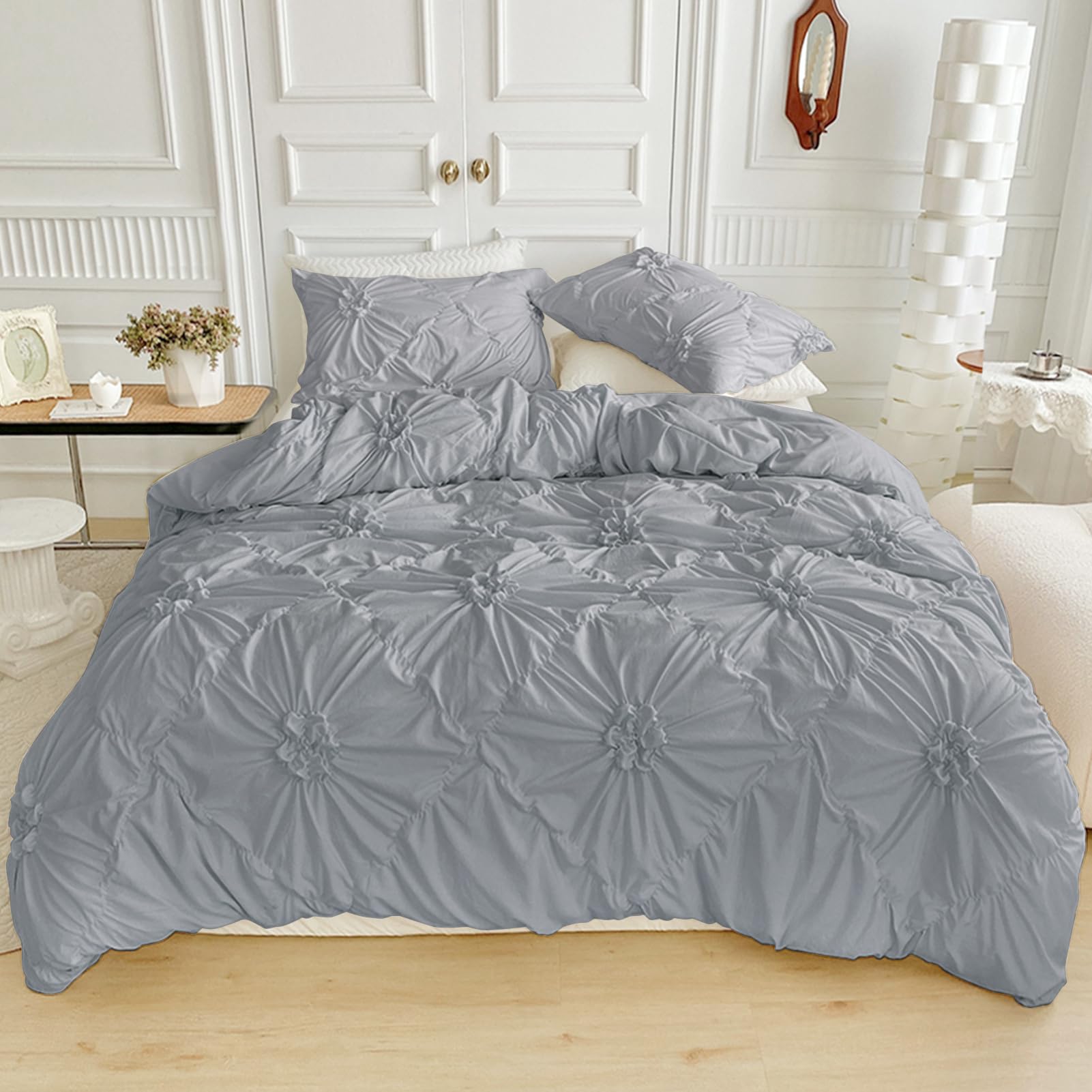 Juego de Funda de Edredón con Flores Grises en Tamaño