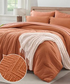 Juego de edredón ChiXpace Burnt Orange Cal King Size 7