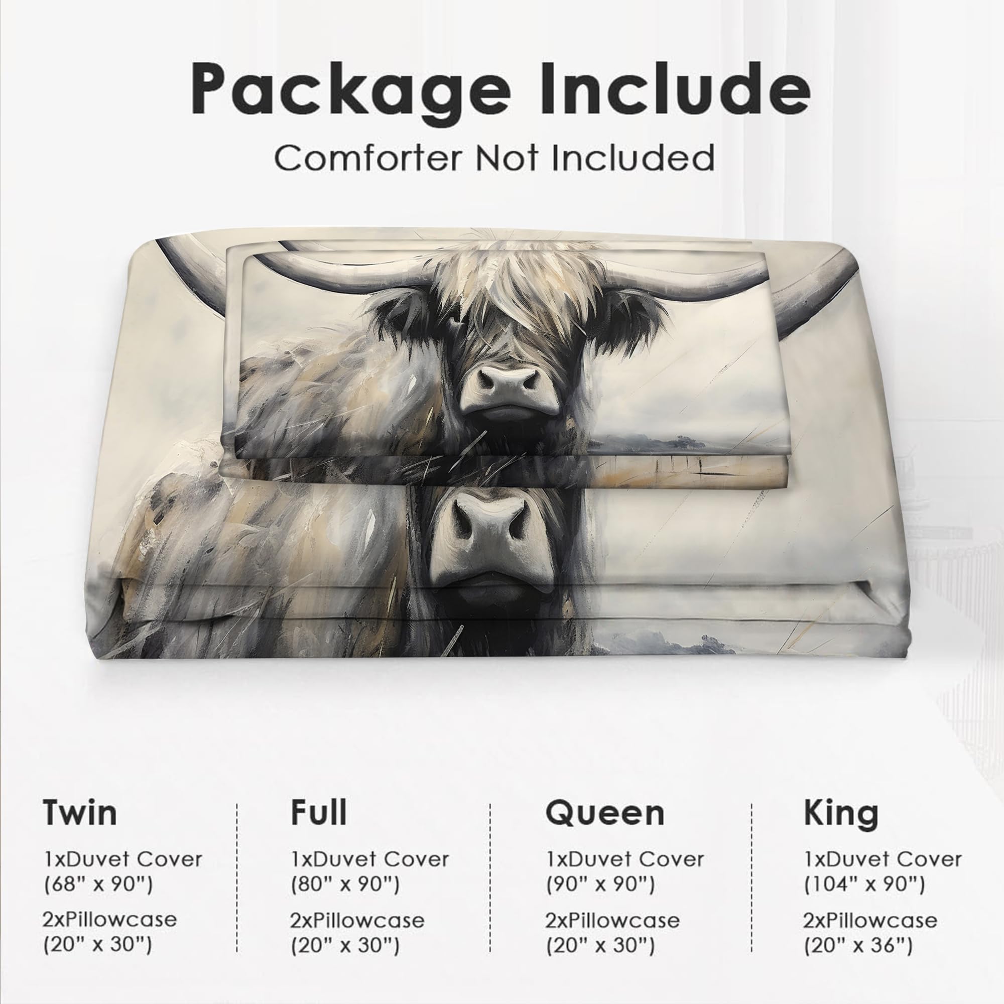 Set de Ropa de Cama Highland Cow Cow Cubierta de Edredón - Imagen 7