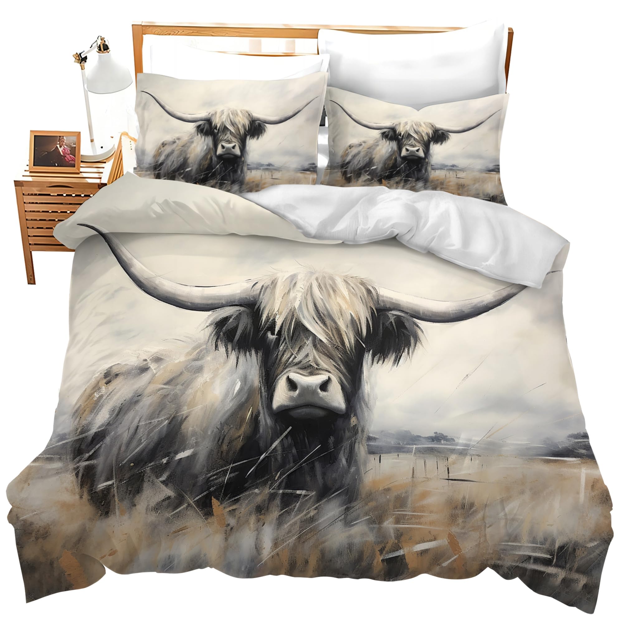 Set de Ropa de Cama Highland Cow Cow Cubierta de Edredón