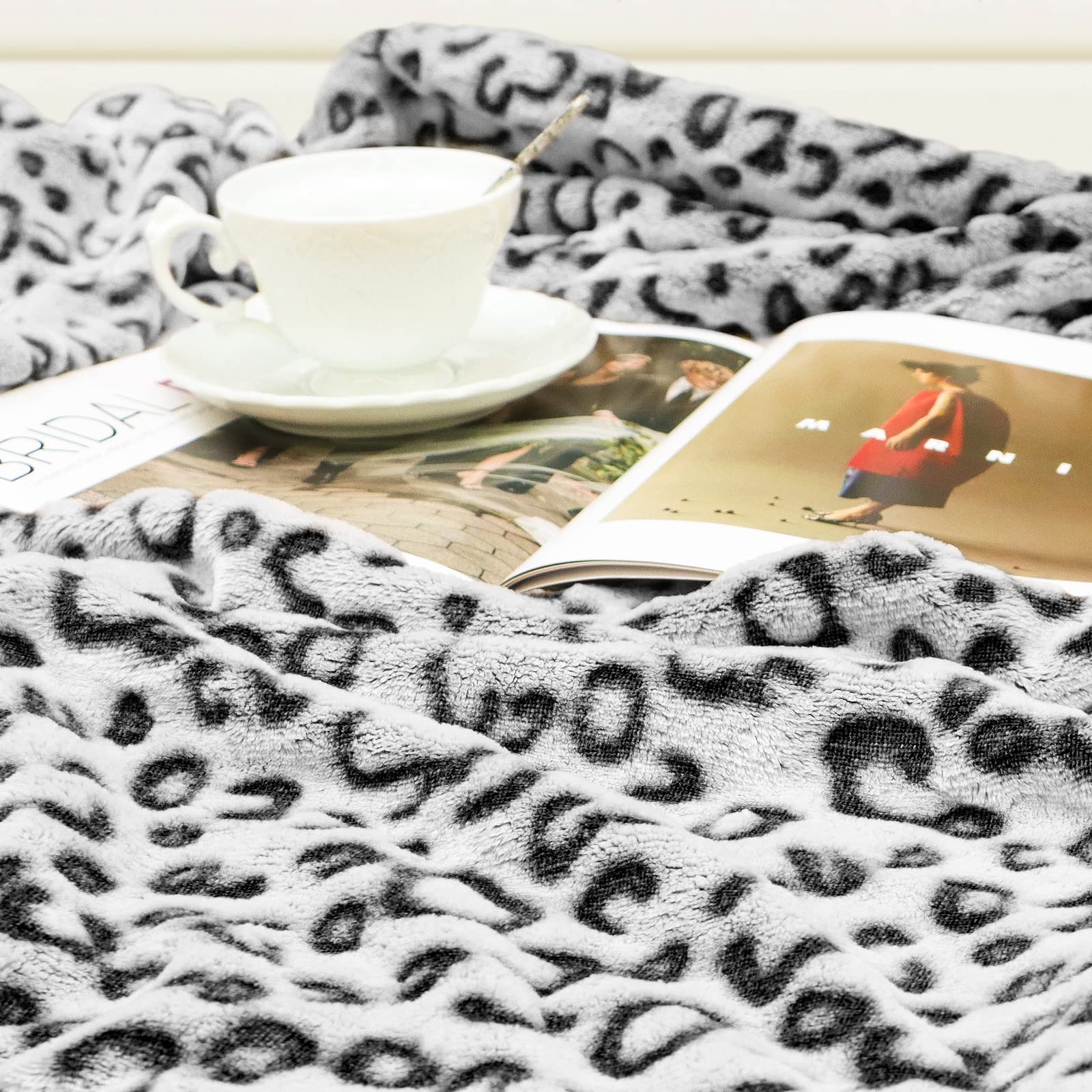 Manta de Leopardo de Tamaño Queen Gris Oscuro Manta Suave - Imagen 6