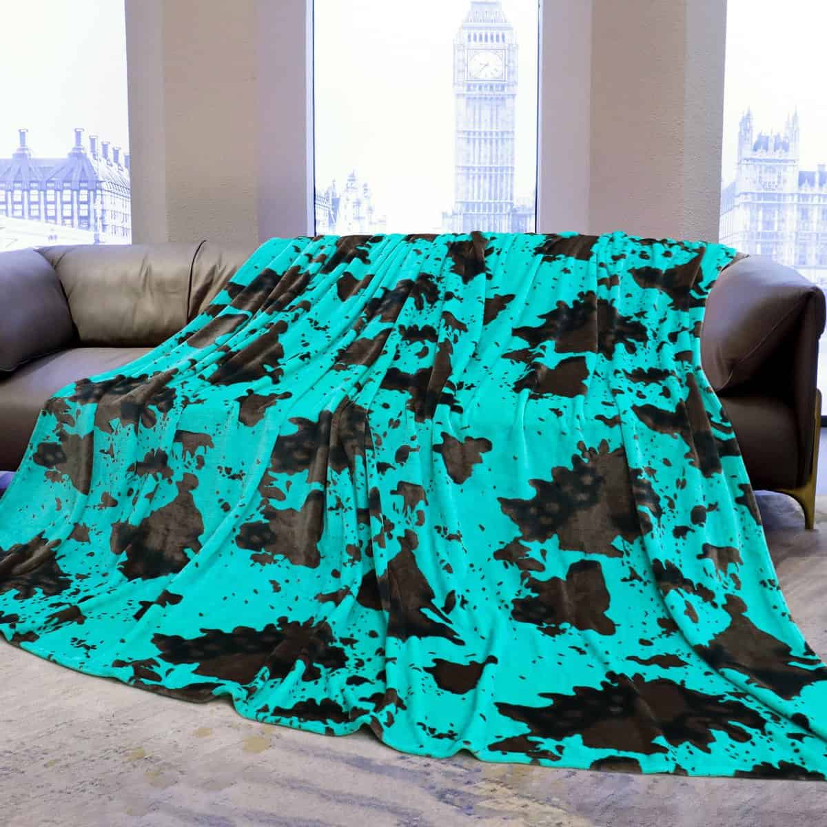 Manta Turquesa Tamaño Queen Ligera Manta de Lama Azul