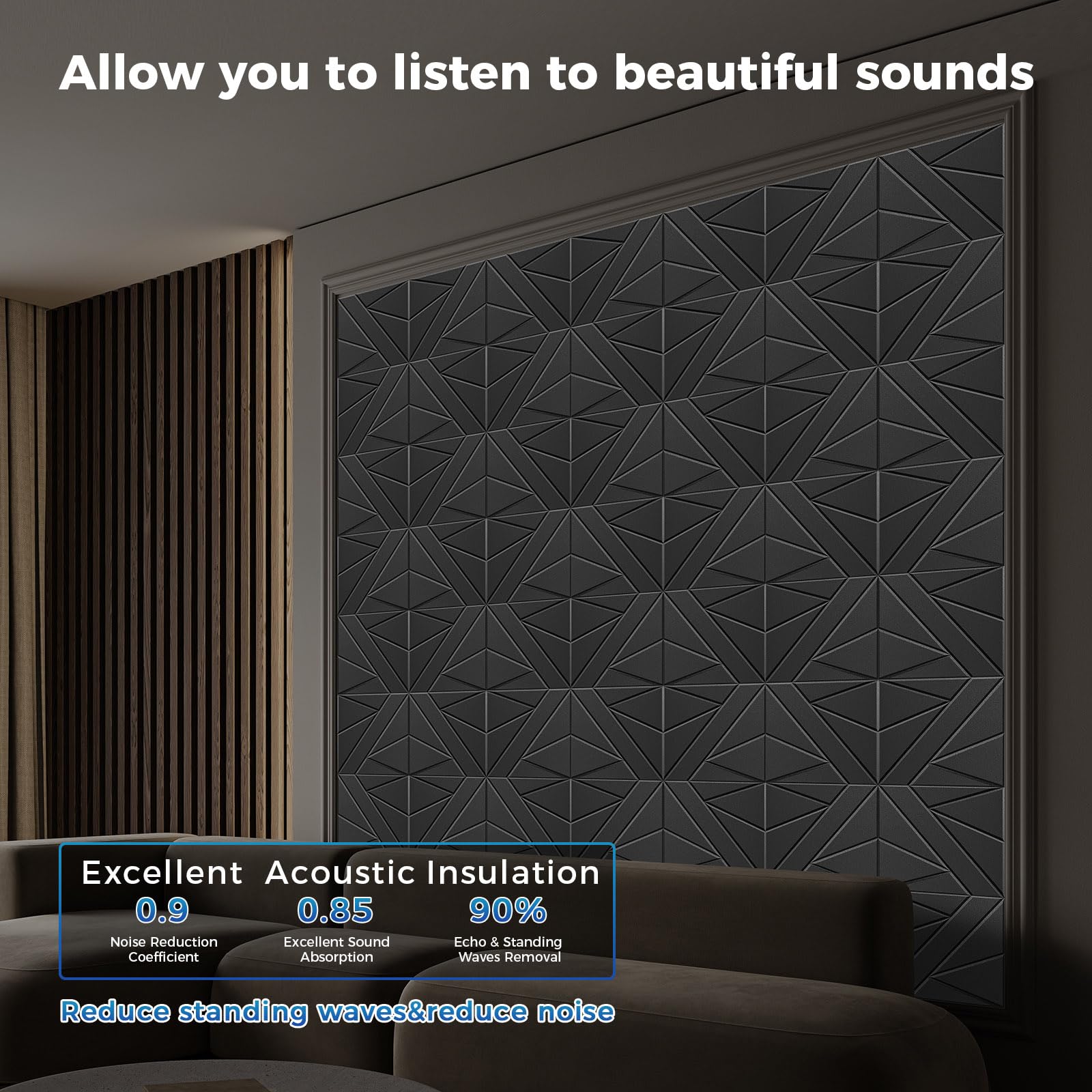 Paquete de 8 Paneles de Pared Insonorizantes Autoadhesivos, - Imagen 3