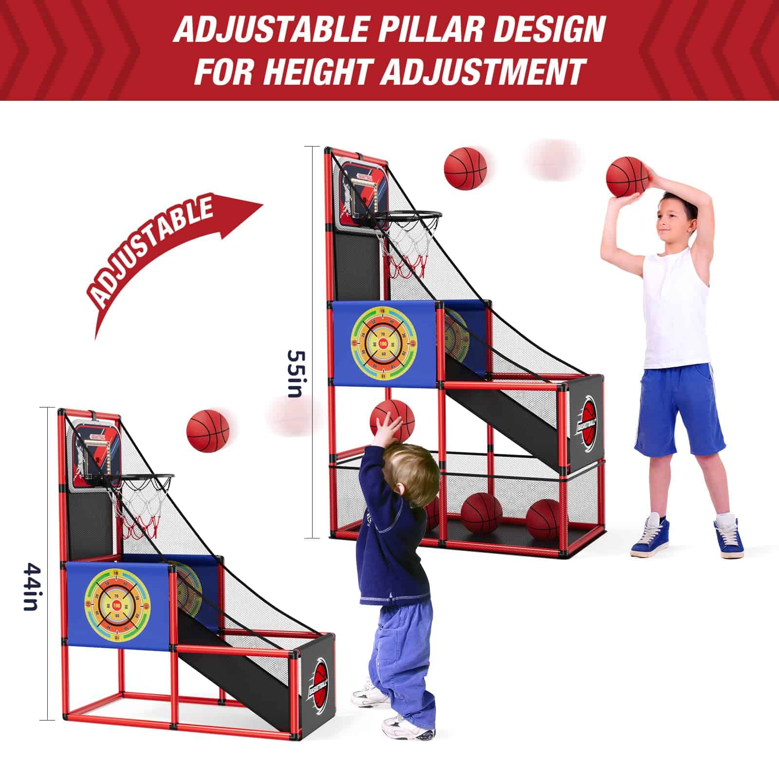 Juego de Arcade de Baloncesto 2 en 1 HYES con 2 Tableros de - Imagen 6