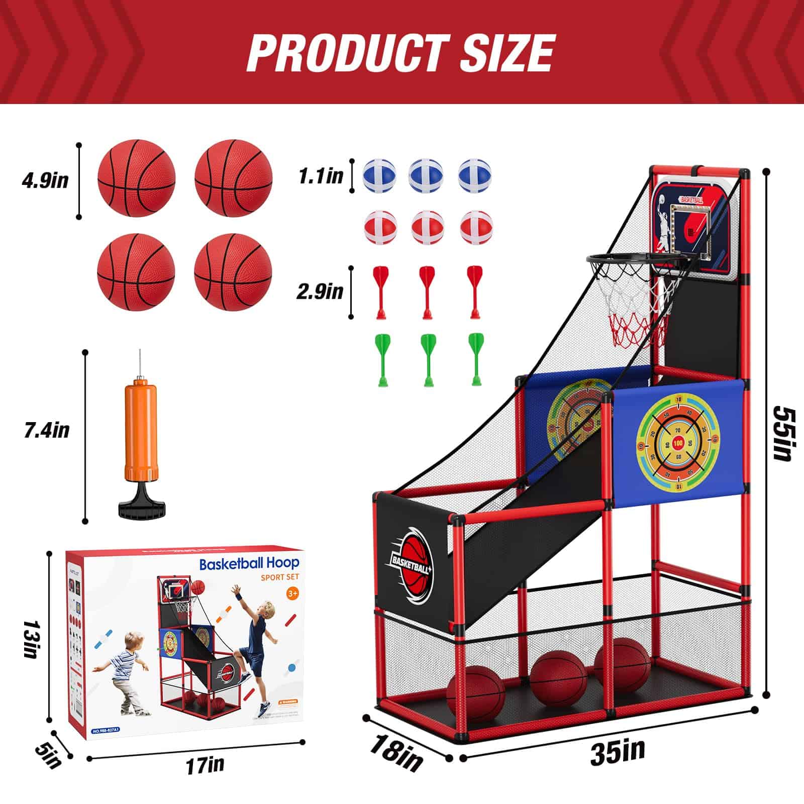 Juego de Arcade de Baloncesto 2 en 1 HYES con 2 Tableros de - Imagen 10
