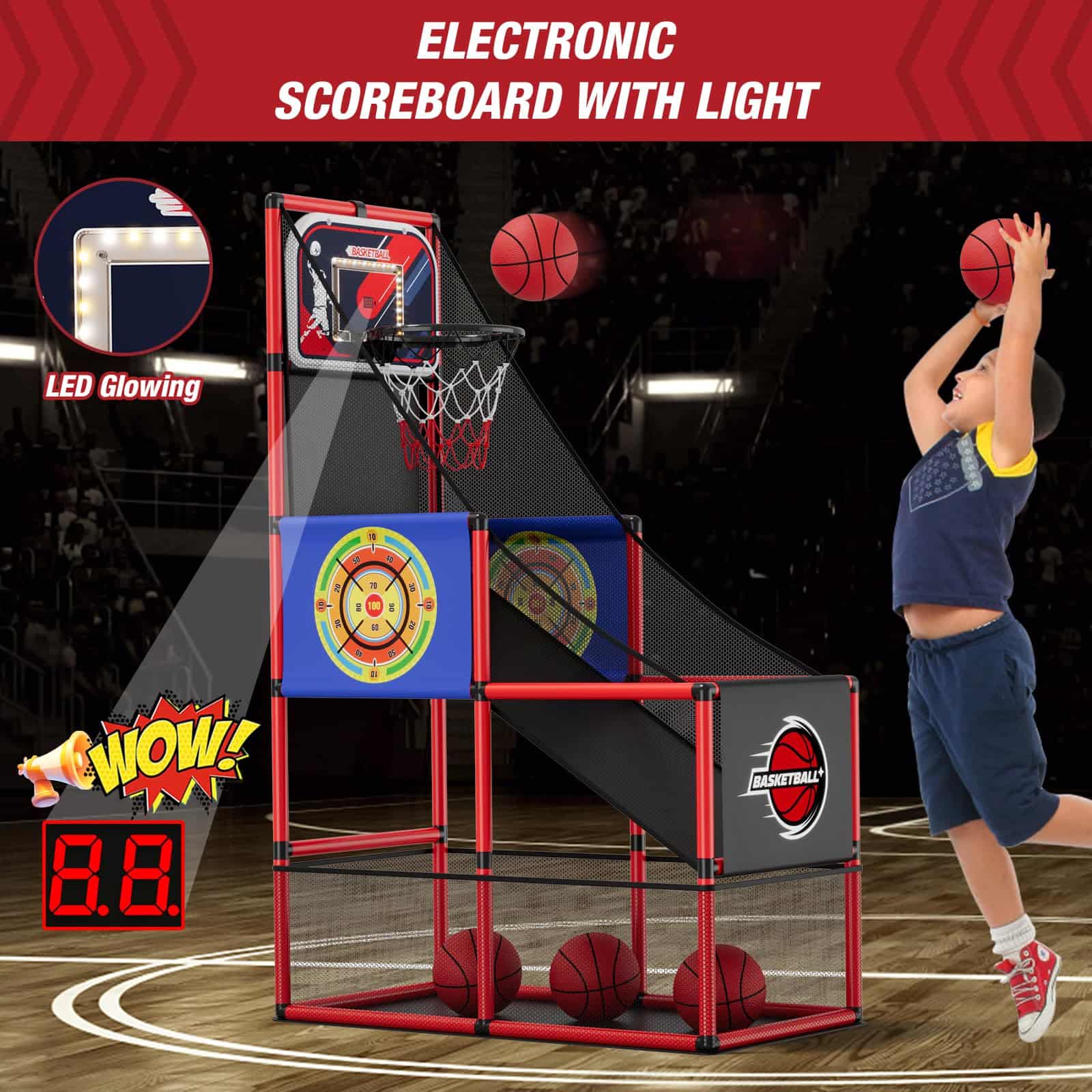 Juego de Arcade de Baloncesto 2 en 1 HYES con 2 Tableros de - Imagen 4