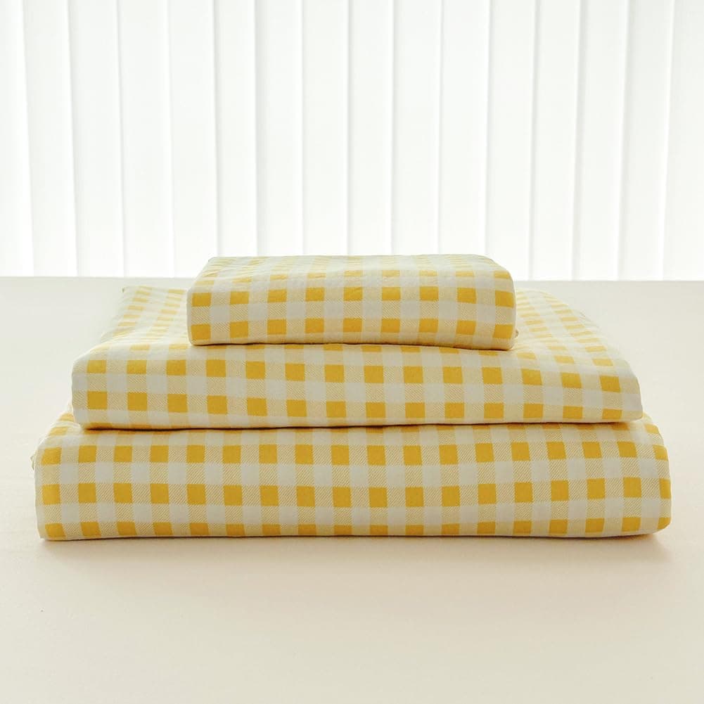 Juego de Sábanas Completo NSNLGSGC Amarillo Gingham, Suave