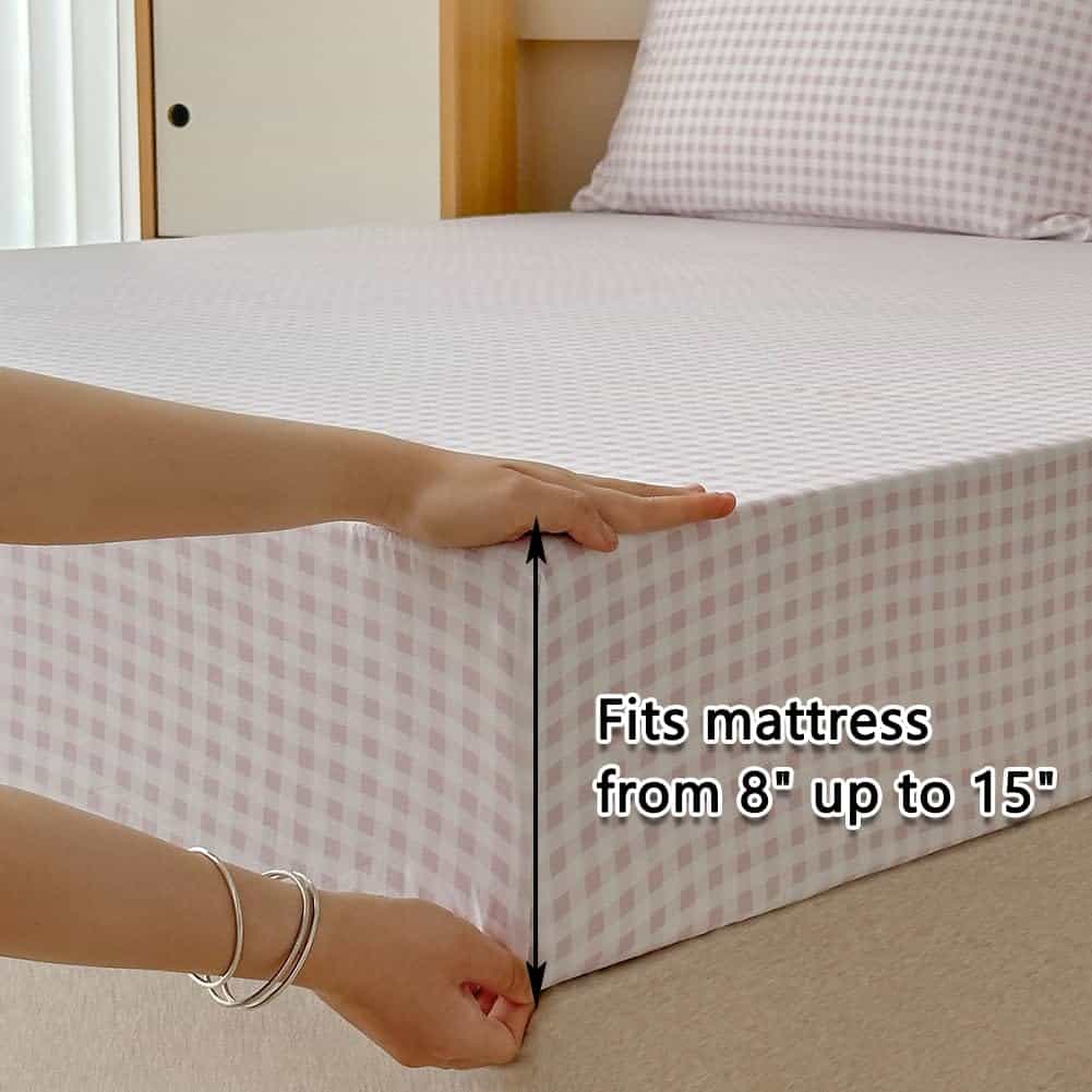 Juego de sábanas completas de cuadros rosados NSNLGSGC, - Imagen 7