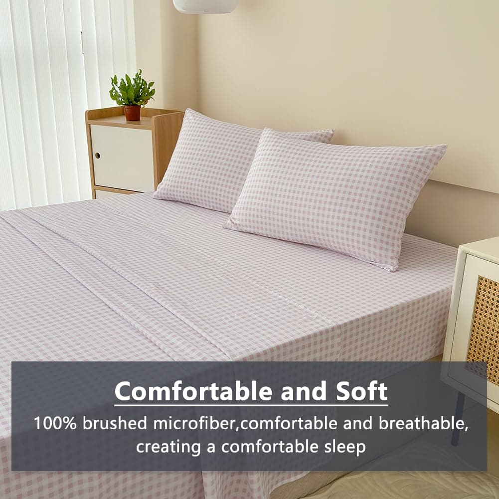 Juego de sábanas completas de cuadros rosados NSNLGSGC, - Imagen 5