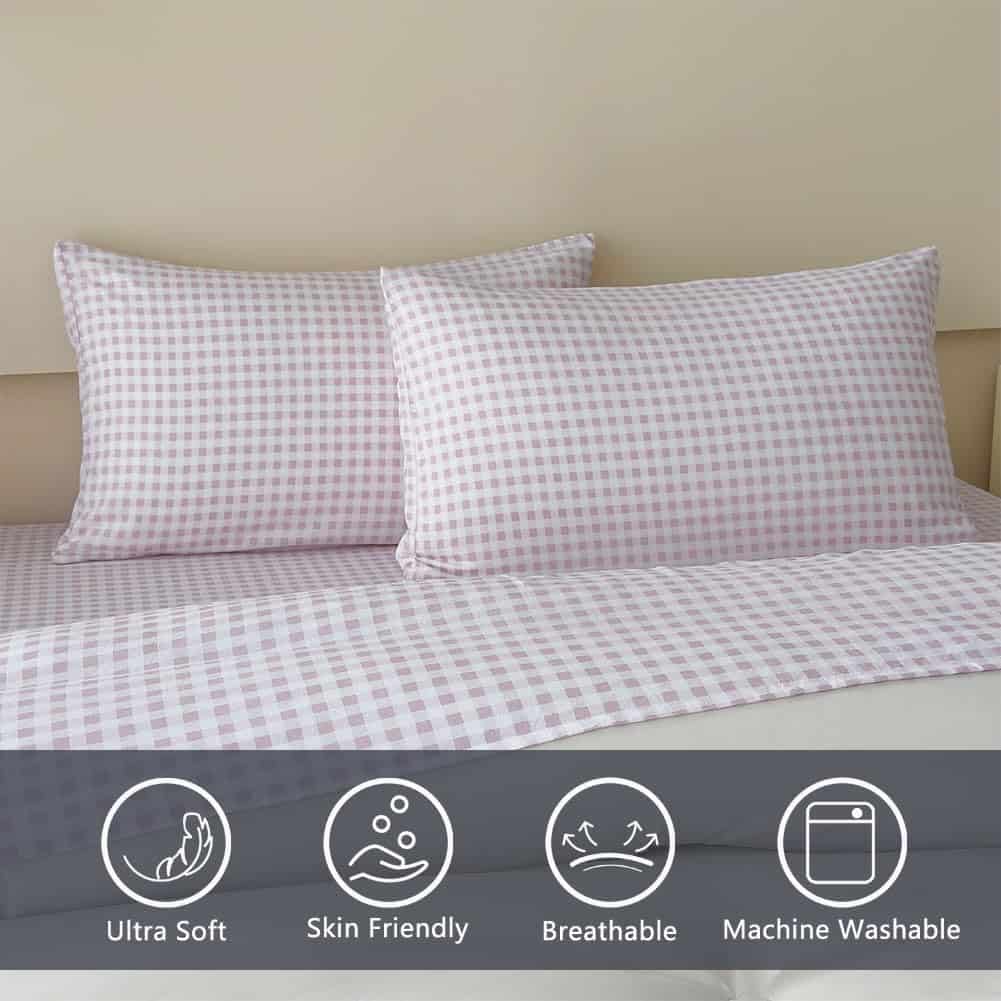 Juego de sábanas completas de cuadros rosados NSNLGSGC, - Imagen 3