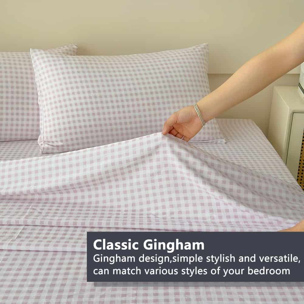 Juego de sábanas completas de cuadros rosados NSNLGSGC, - Imagen 4