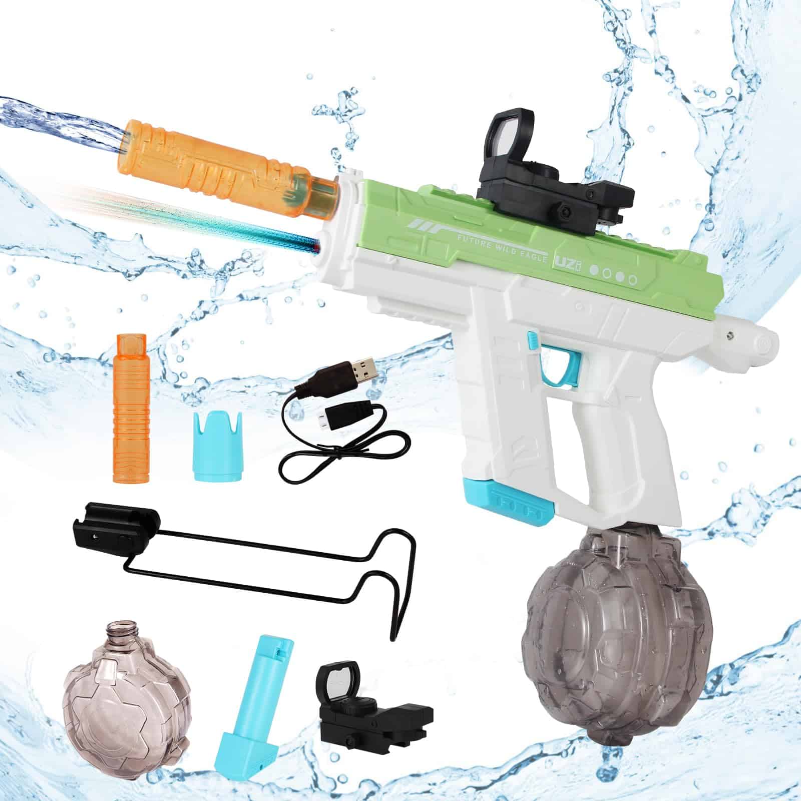 Pistola de Agua Eléctrica SYAMZZMS, Tanque -Verde