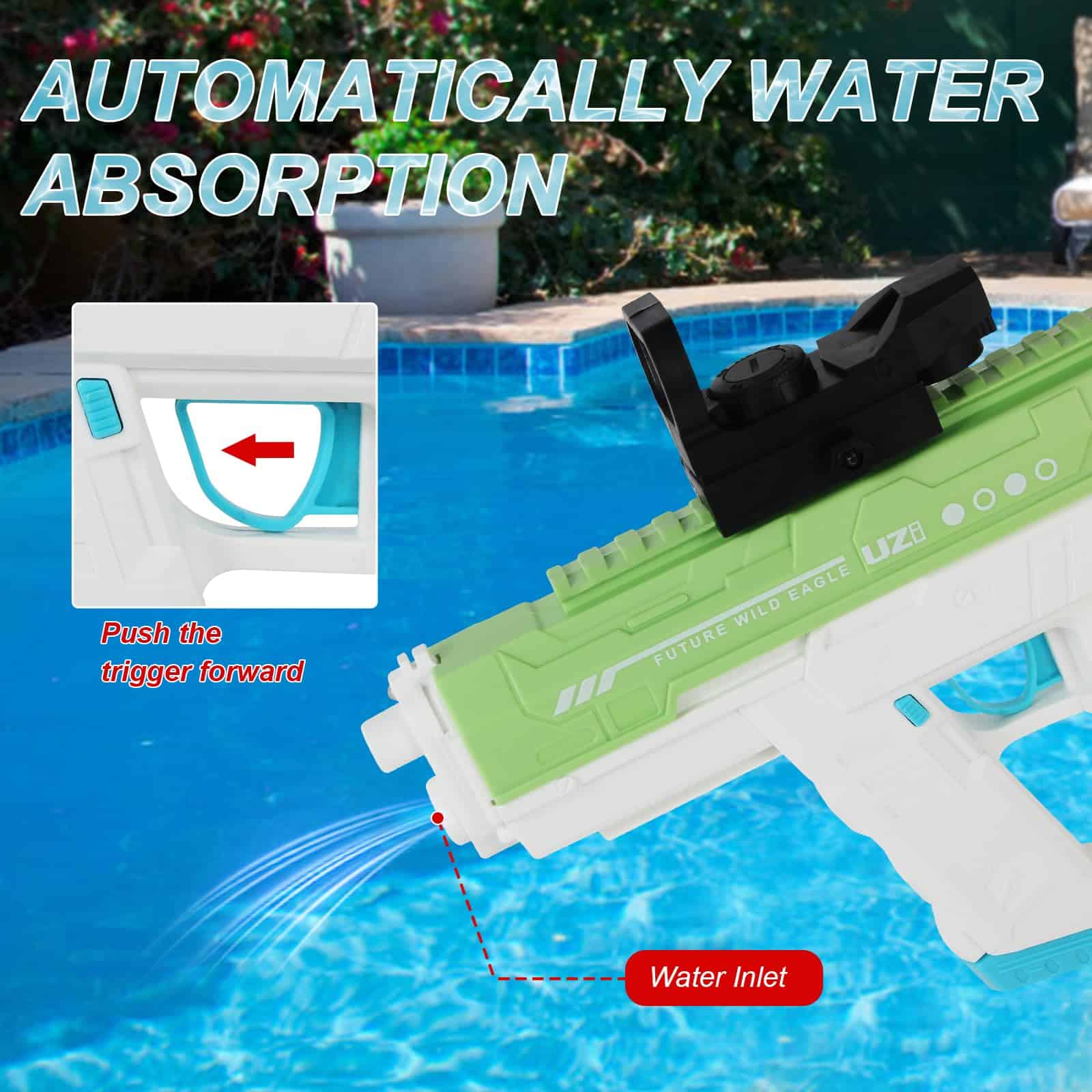 Pistola de Agua Eléctrica SYAMZZMS, Tanque -Verde - Imagen 5