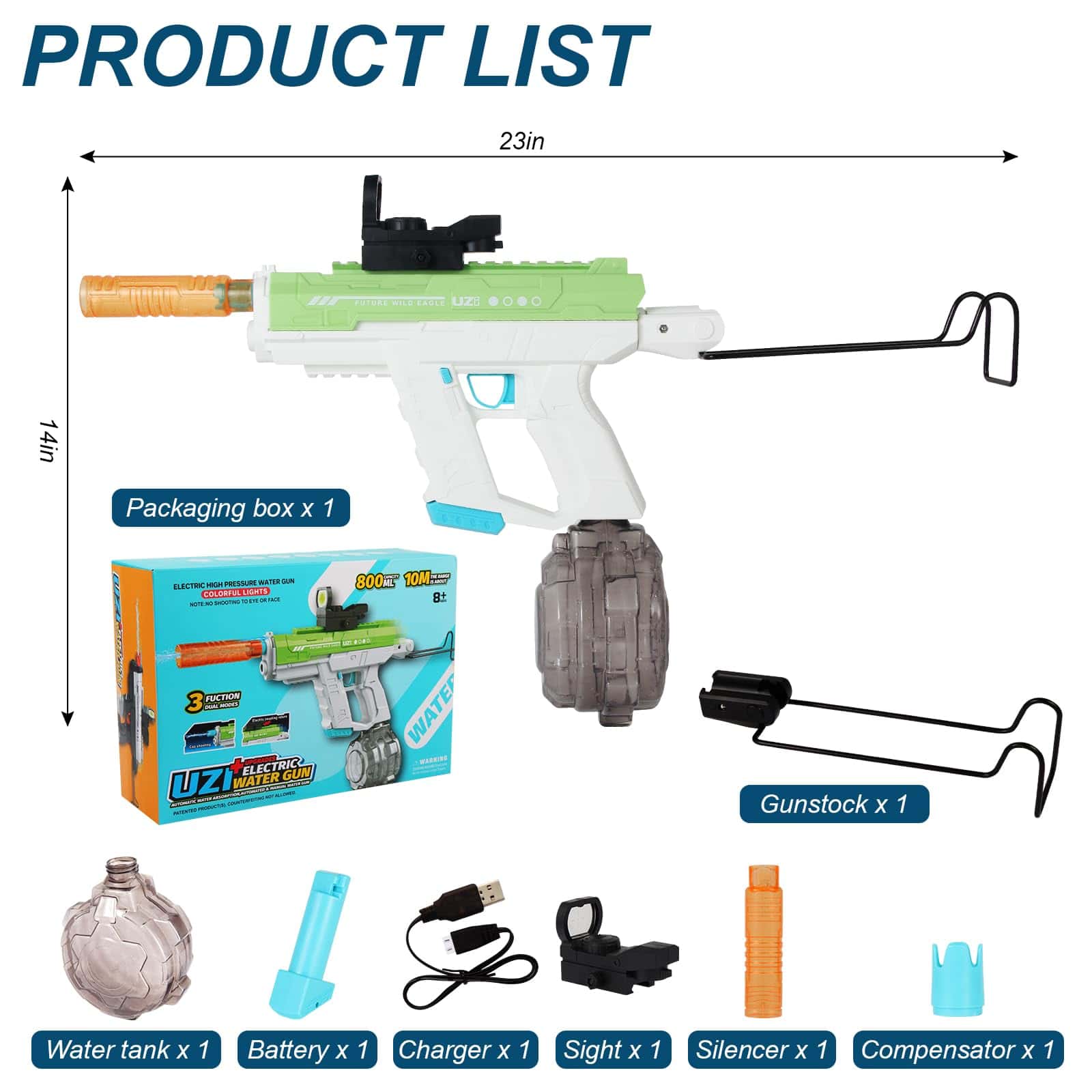 Pistola de Agua Eléctrica SYAMZZMS, Tanque -Verde - Imagen 3