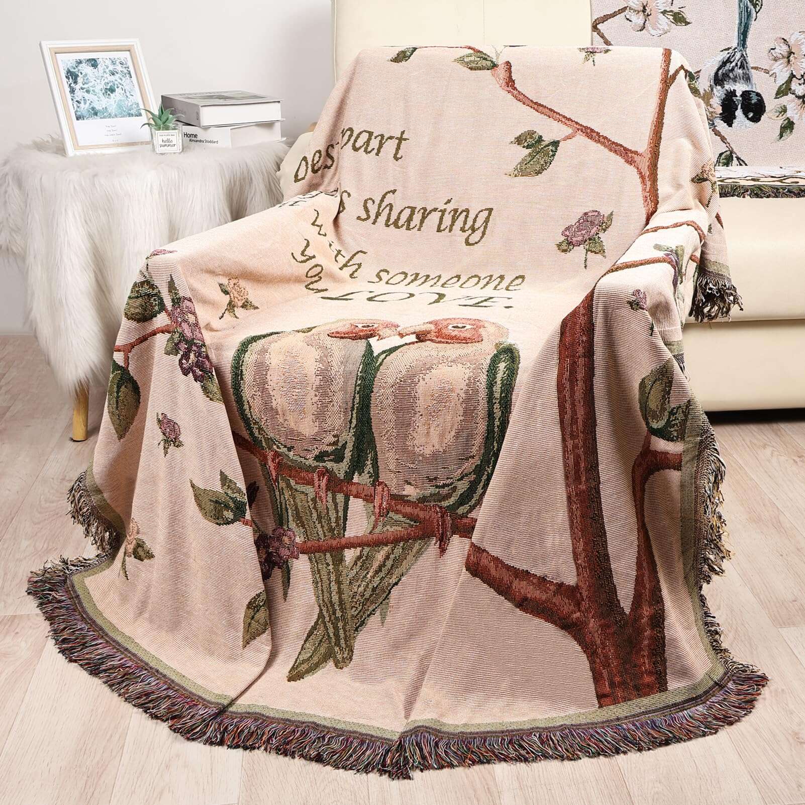 Manta de Tiro Boho U.EHome 100% Algodón Mantas -C-boho Bird