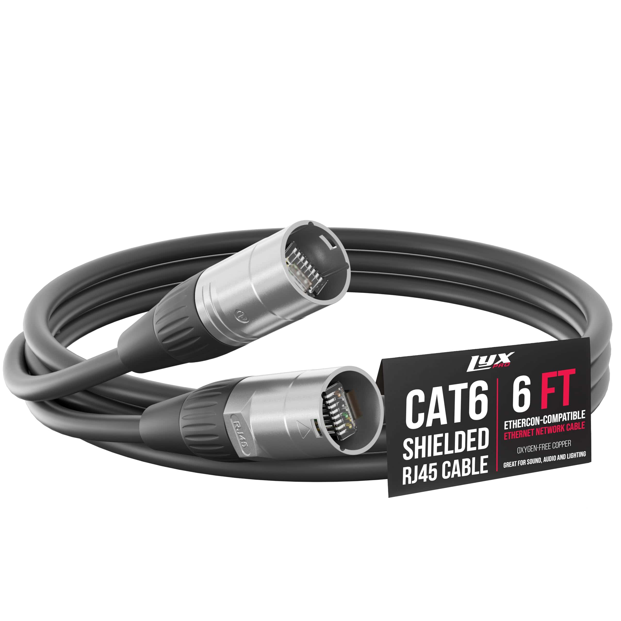 Cable Ethercon blindado de 6 pies LyxPro - Cable RJ45 de