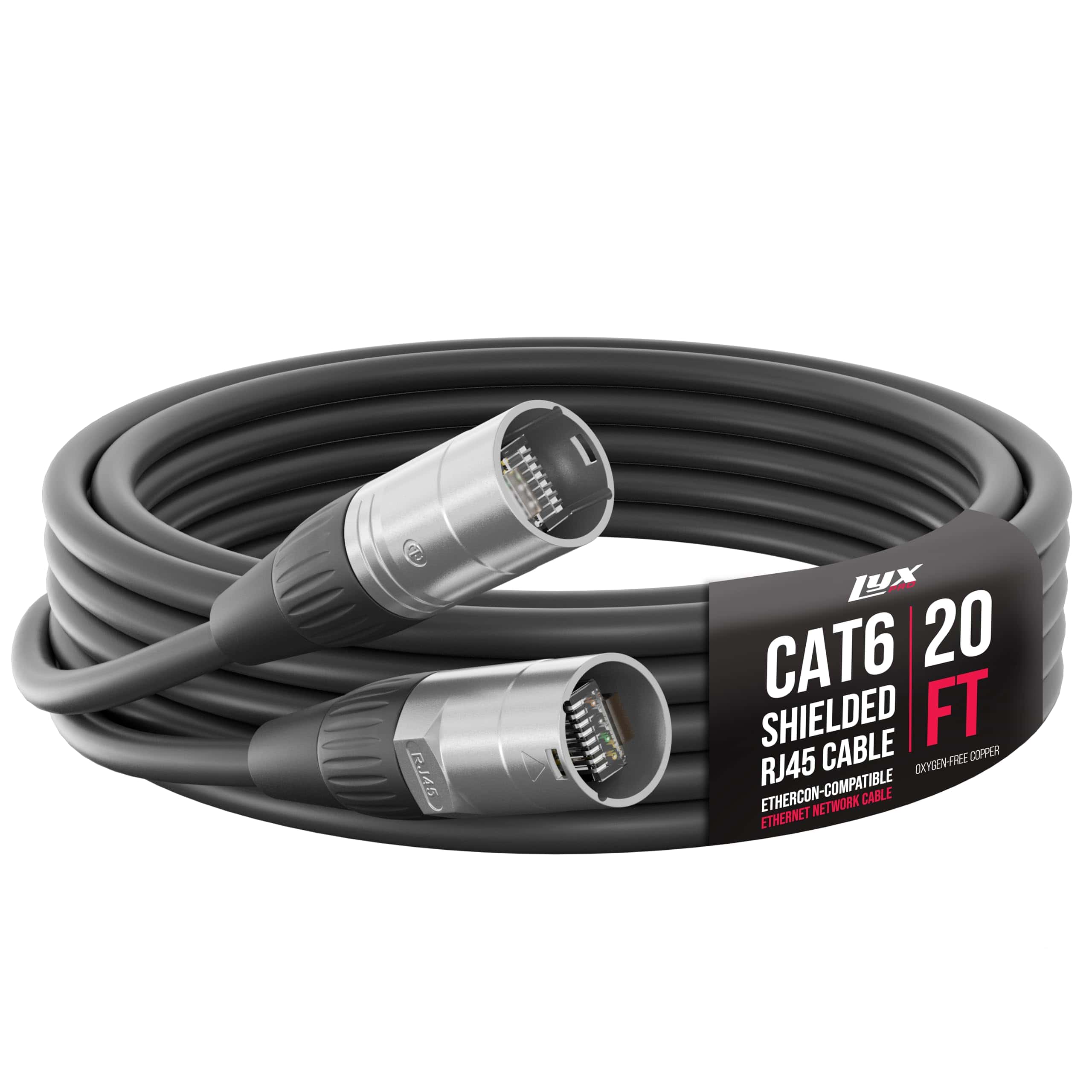 Cable Ethercon Blindado LyxPro de 20 Pies - Cable de Audio