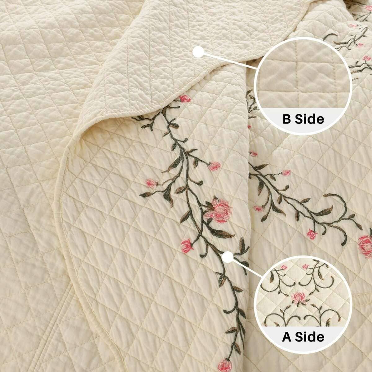 DDUOXIN Colcha de Cama con Bordado Floral Tamaño King - Imagen 9