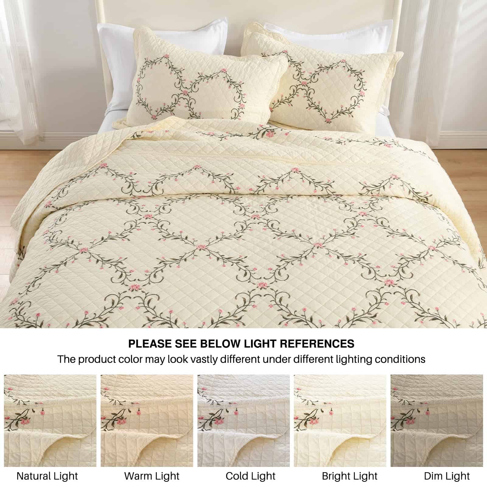 DDUOXIN Colcha de Cama con Bordado Floral Tamaño King - Imagen 8