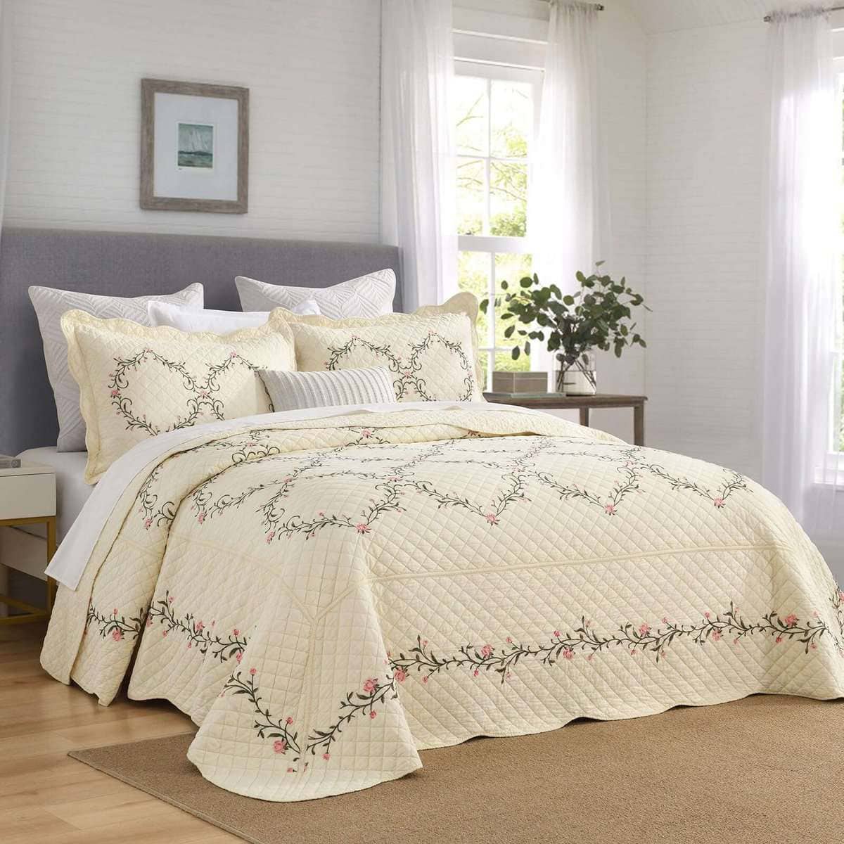 DDUOXIN Colcha de Cama con Bordado Floral Tamaño King - Imagen 3