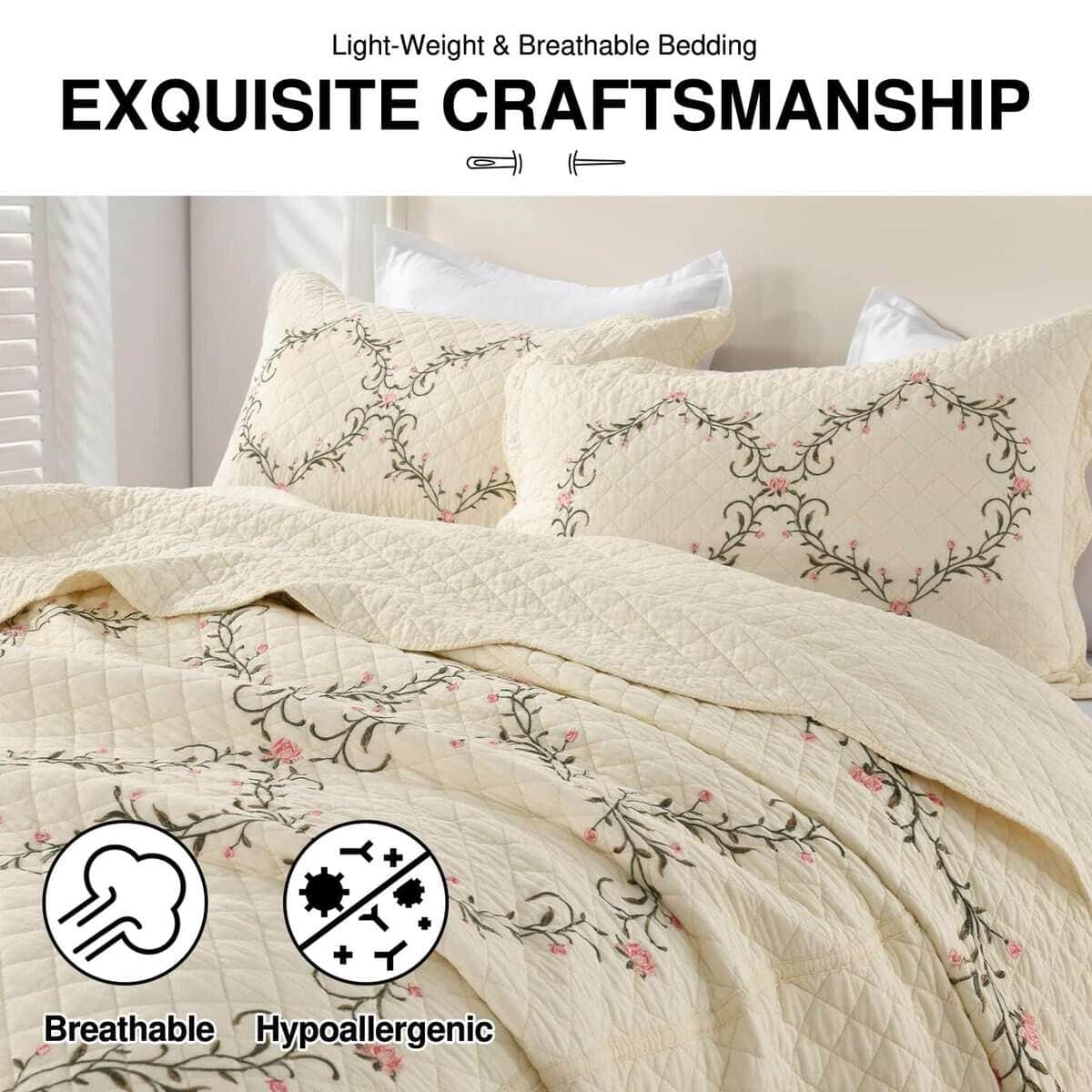 DDUOXIN Colcha de Cama con Bordado Floral Tamaño King - Imagen 6