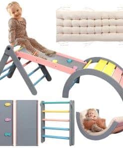 Set de Triángulo Pikler con Cojín, 7 en 1 -Arcoíris con Azul