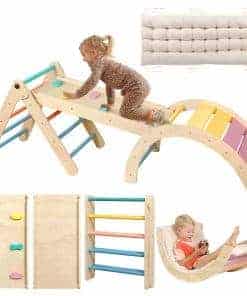 Set de Triángulo Pikler con Cojín, 7 en 1 -Arcoíris