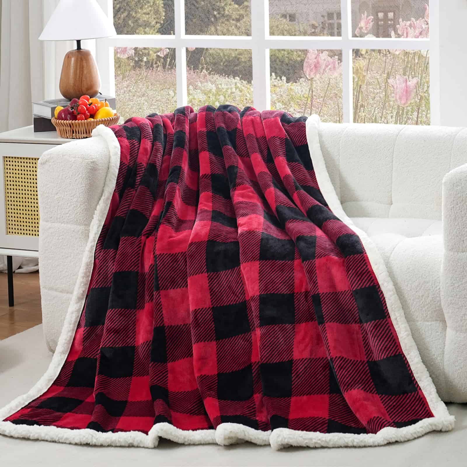 Manta de Sherpa de Franela 80" x 90" Reversible Grande de