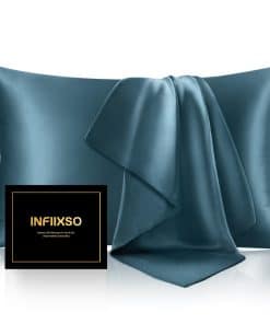 Funda de Almohada de Seda Mulberry INFIIXSO -Azul Acero