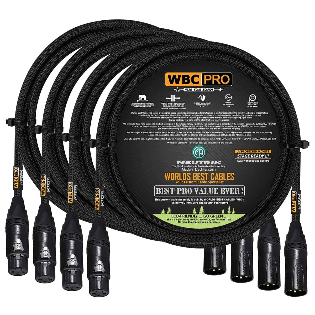 4 Unidades - 6 pies - Cable WBC-PRO-Quad Ultra-Silencioso