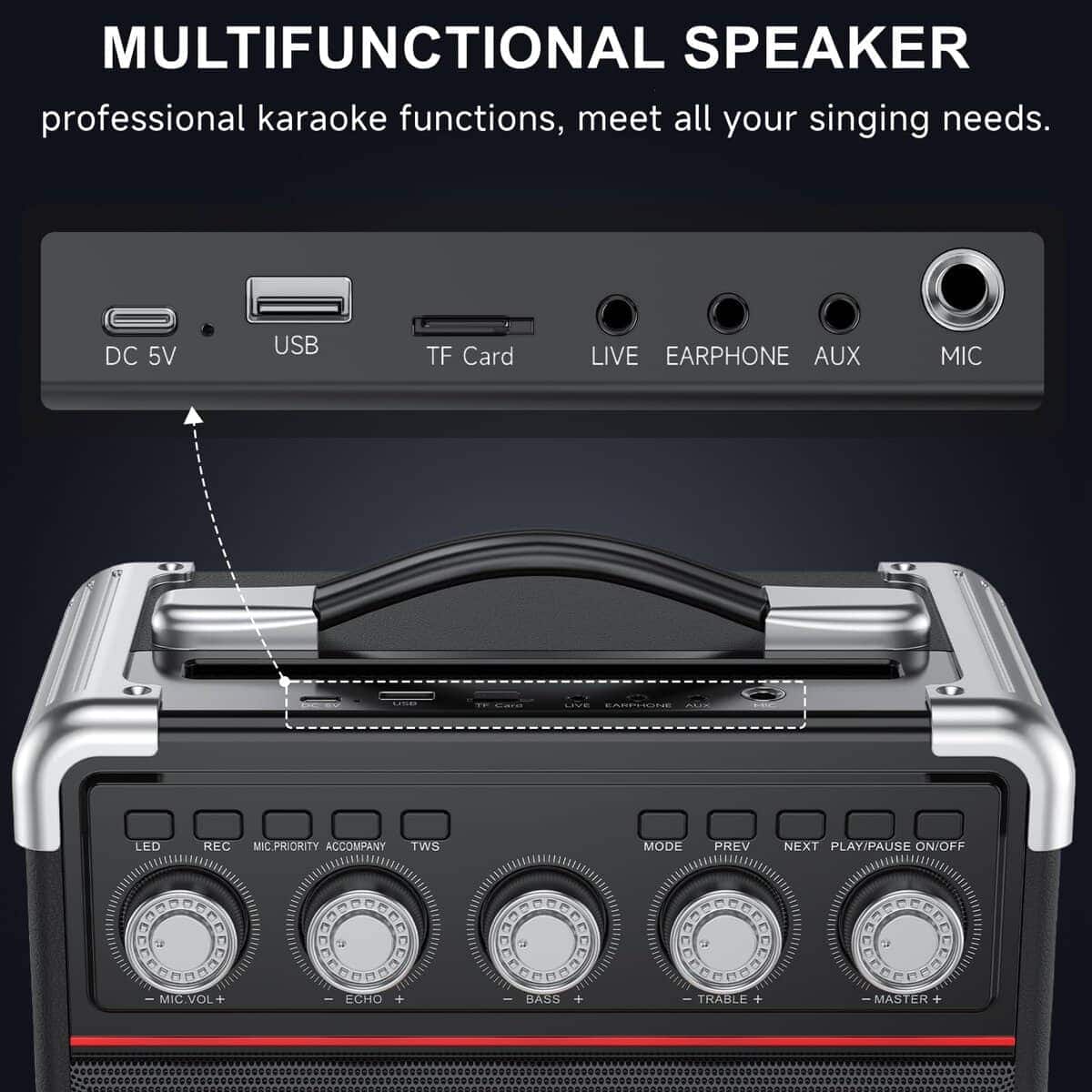 Máquina de Karaoke HWWR, Altavoz Portátil Bluetooth 5.0 con - Imagen 6