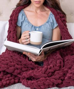 SAMIAH LUXE Manta de Punto Grueso 50x70, Rojo Vino Manta de