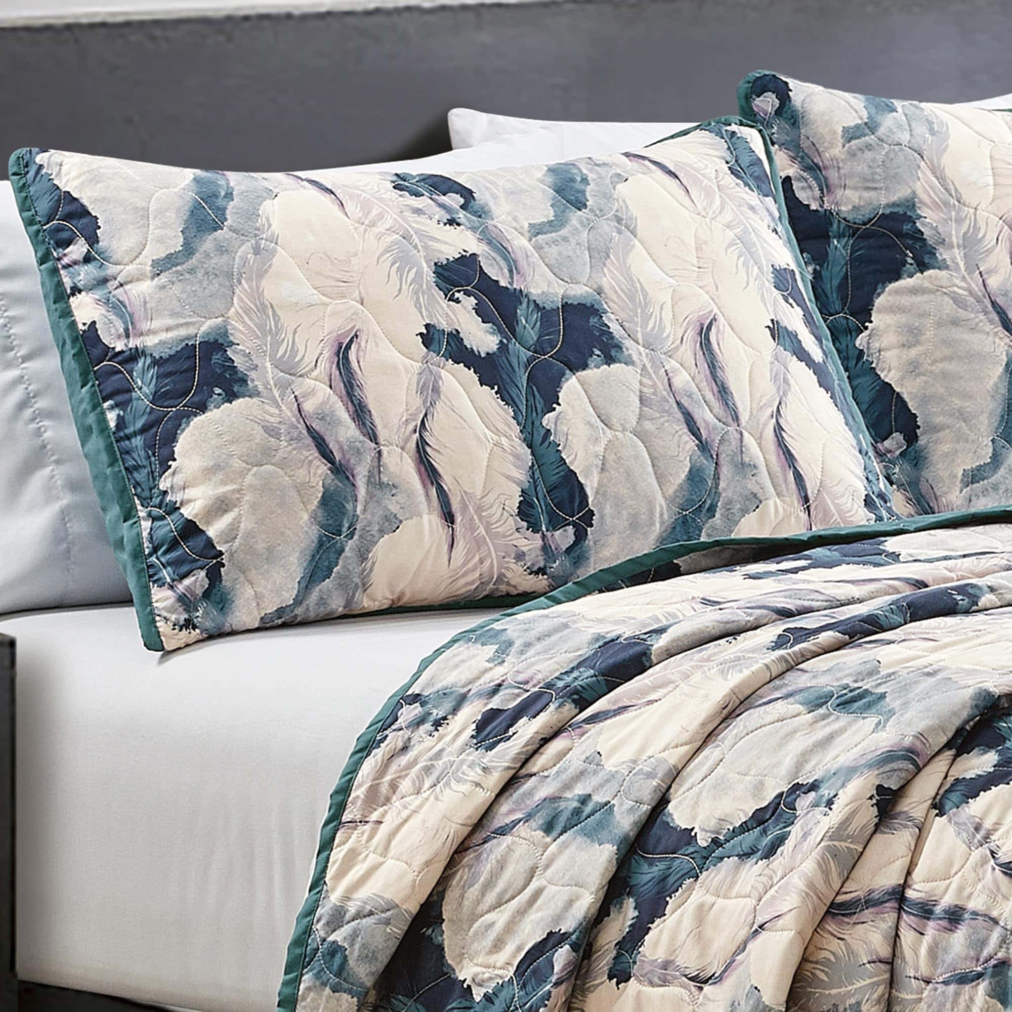 Colcha Abstracta Floral Rosa y Verde ESCA con 2 Fundas de - Imagen 3