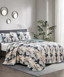 Colcha Abstracta Floral Rosa y Verde ESCA con 2 Fundas de