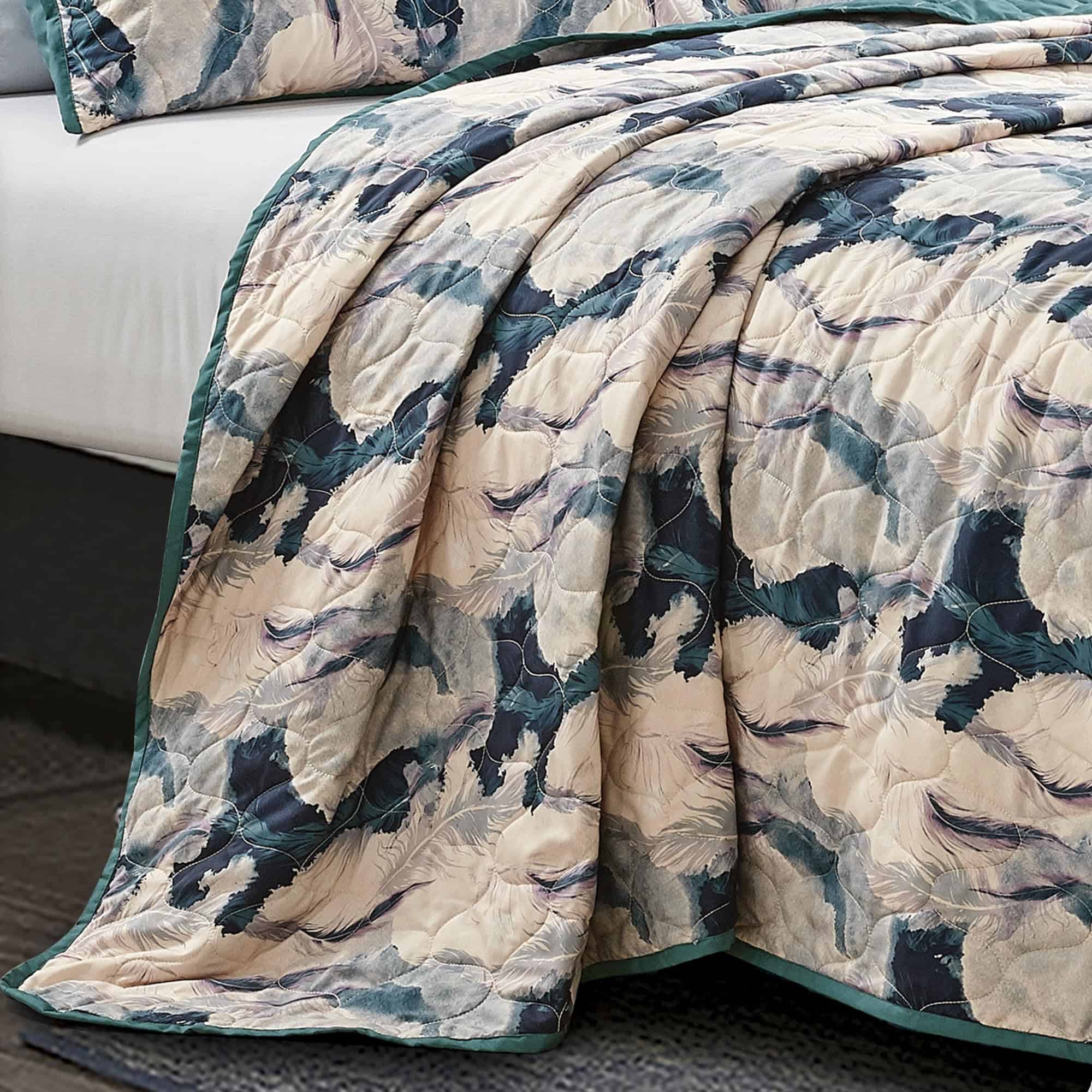 Colcha Abstracta Floral Rosa y Verde ESCA con 2 Fundas de - Imagen 5