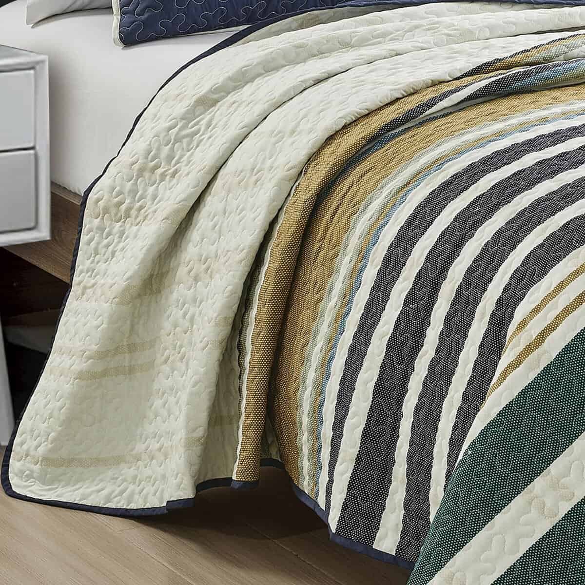 Colcha a rayas verde ESQCA con 2 fundas de almohada - - Imagen 4