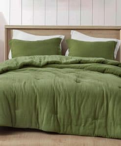 Juego de edredón Chezmoi Collection Breeze de 3 -Verde Oliva