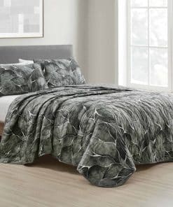 Colcha abstracta de color gris oscuro ESCA con 2 fundas de