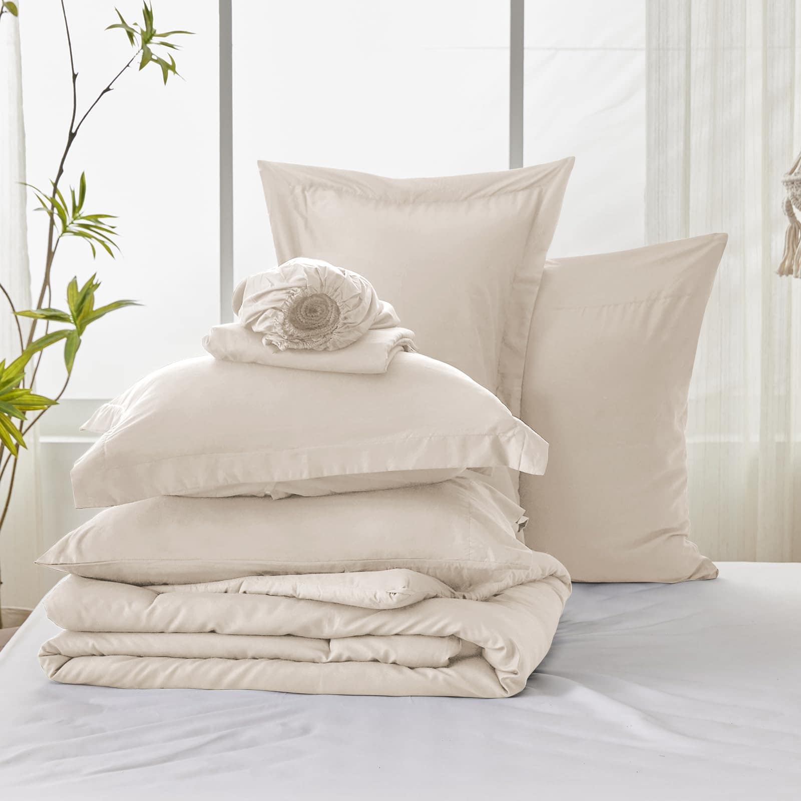 Juego de Colcha King Size Beige, 7 Piezas Juego de Cama - Imagen 6