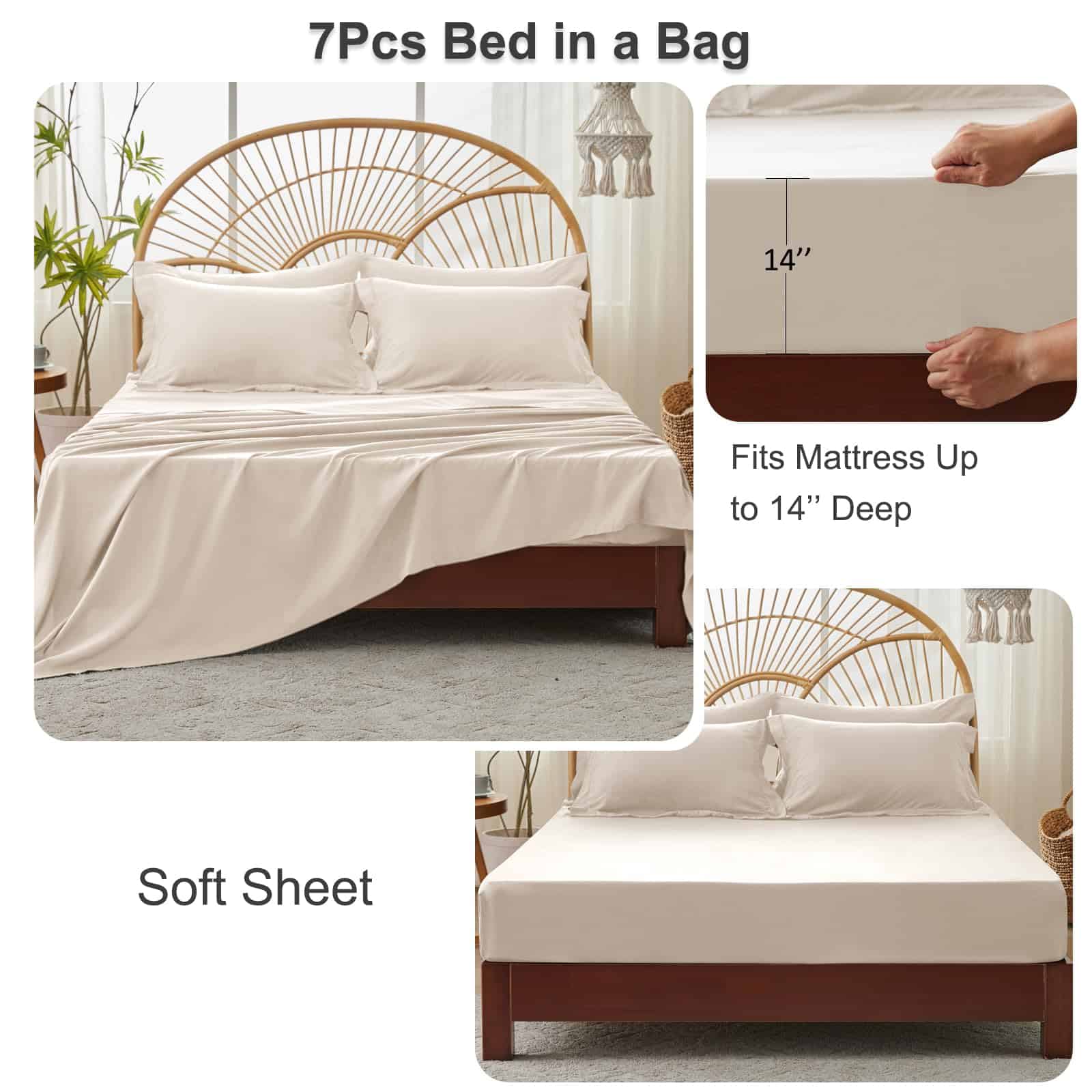 Juego de Colcha King Size Beige, 7 Piezas Juego de Cama - Imagen 5