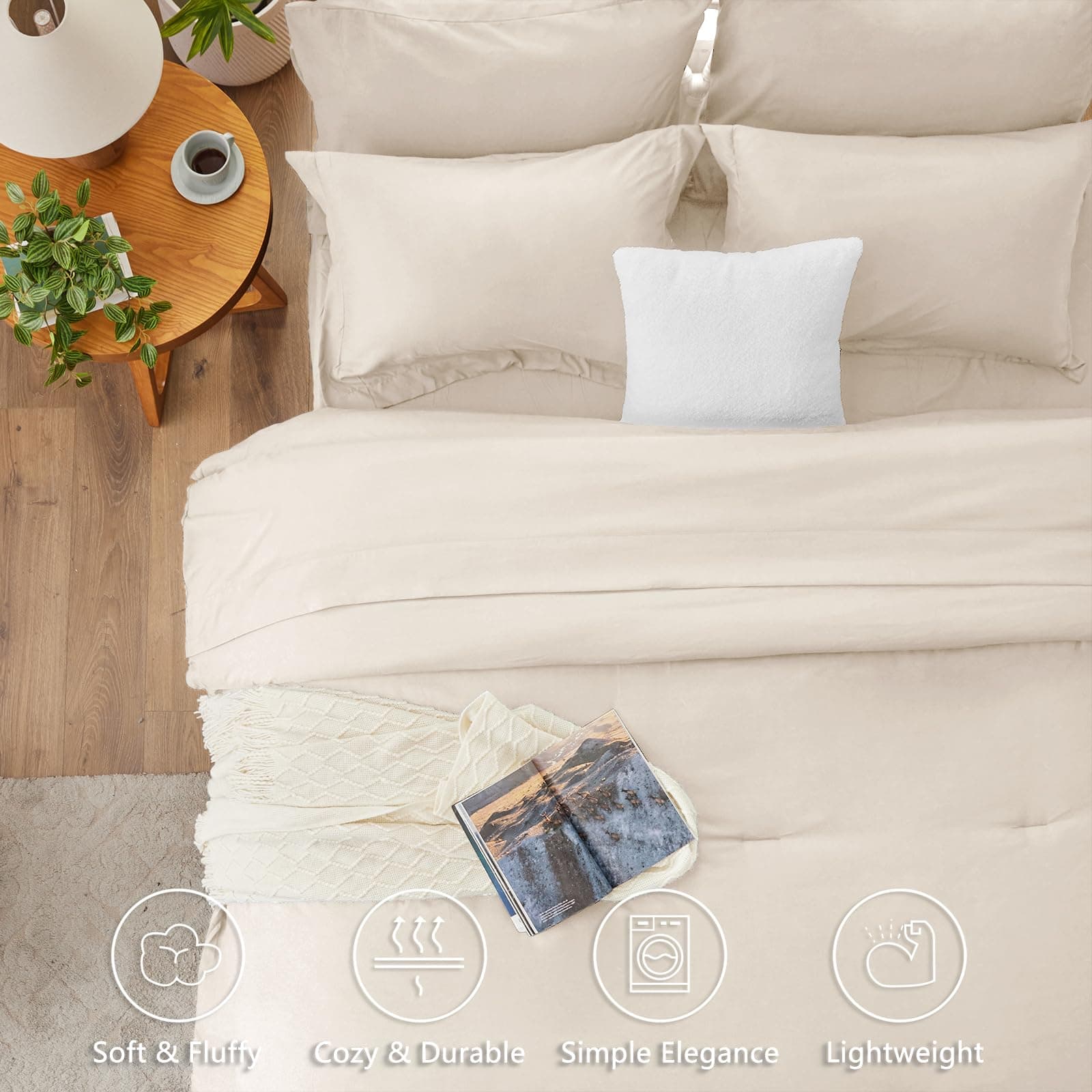 Juego de Colcha King Size Beige, 7 Piezas Juego de Cama - Imagen 3