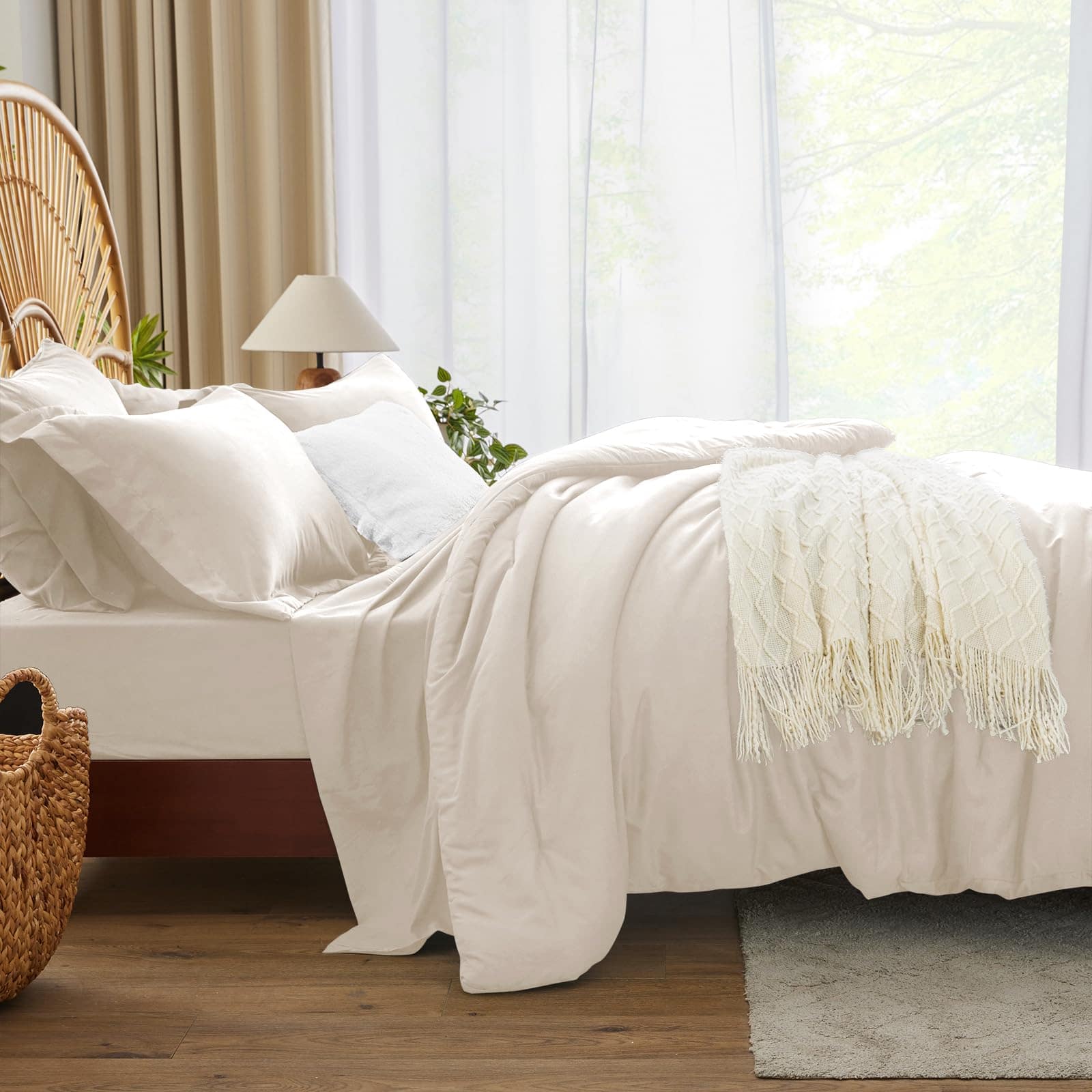 Juego de Colcha King Size Beige, 7 Piezas Juego de Cama - Imagen 7