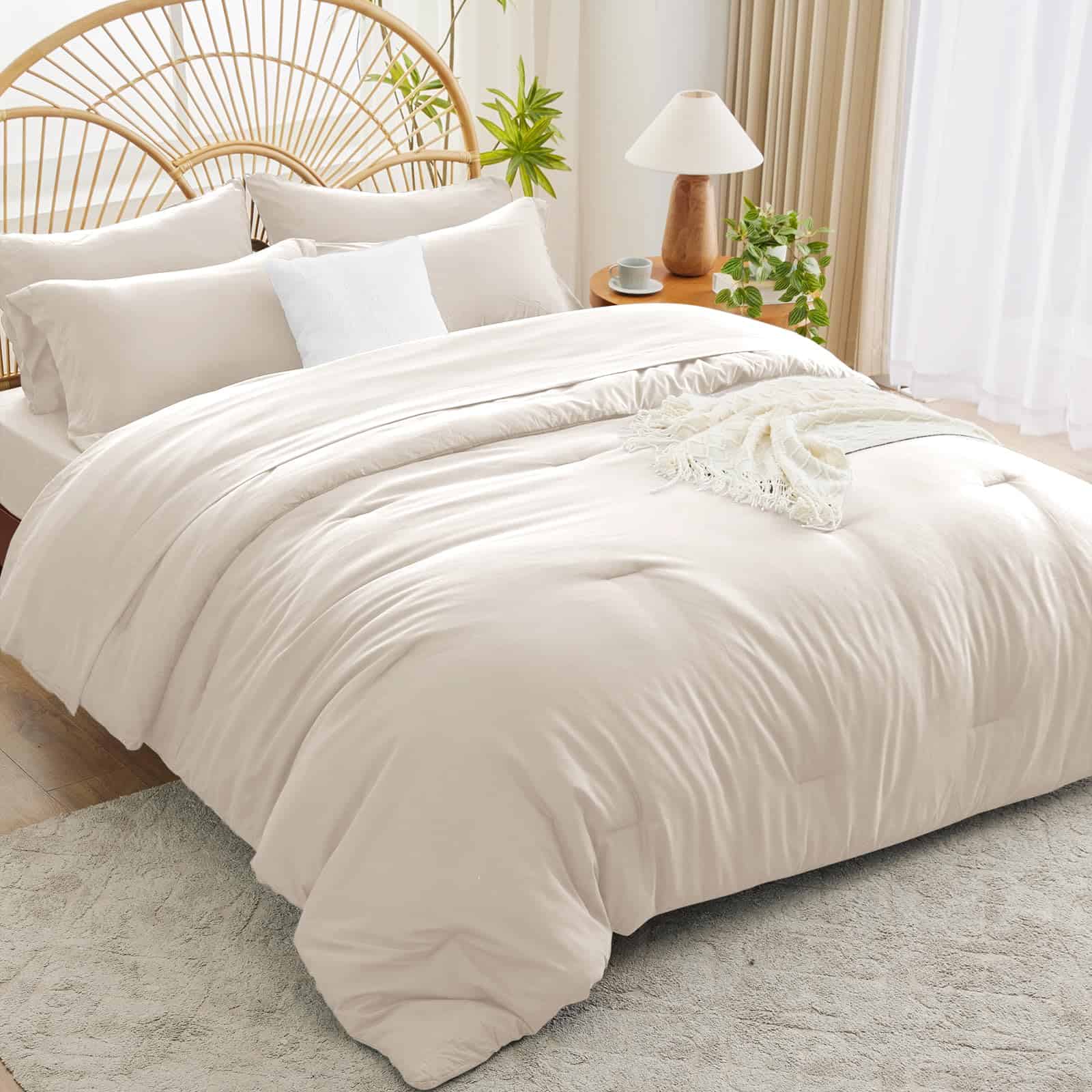 Juego de Colcha King Size Beige, 7 Piezas Juego de Cama