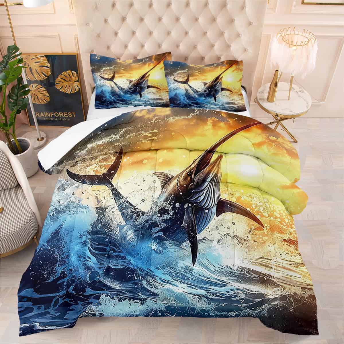 Edredón estampado de Marlin Swordfish, 3 piezas Juego de