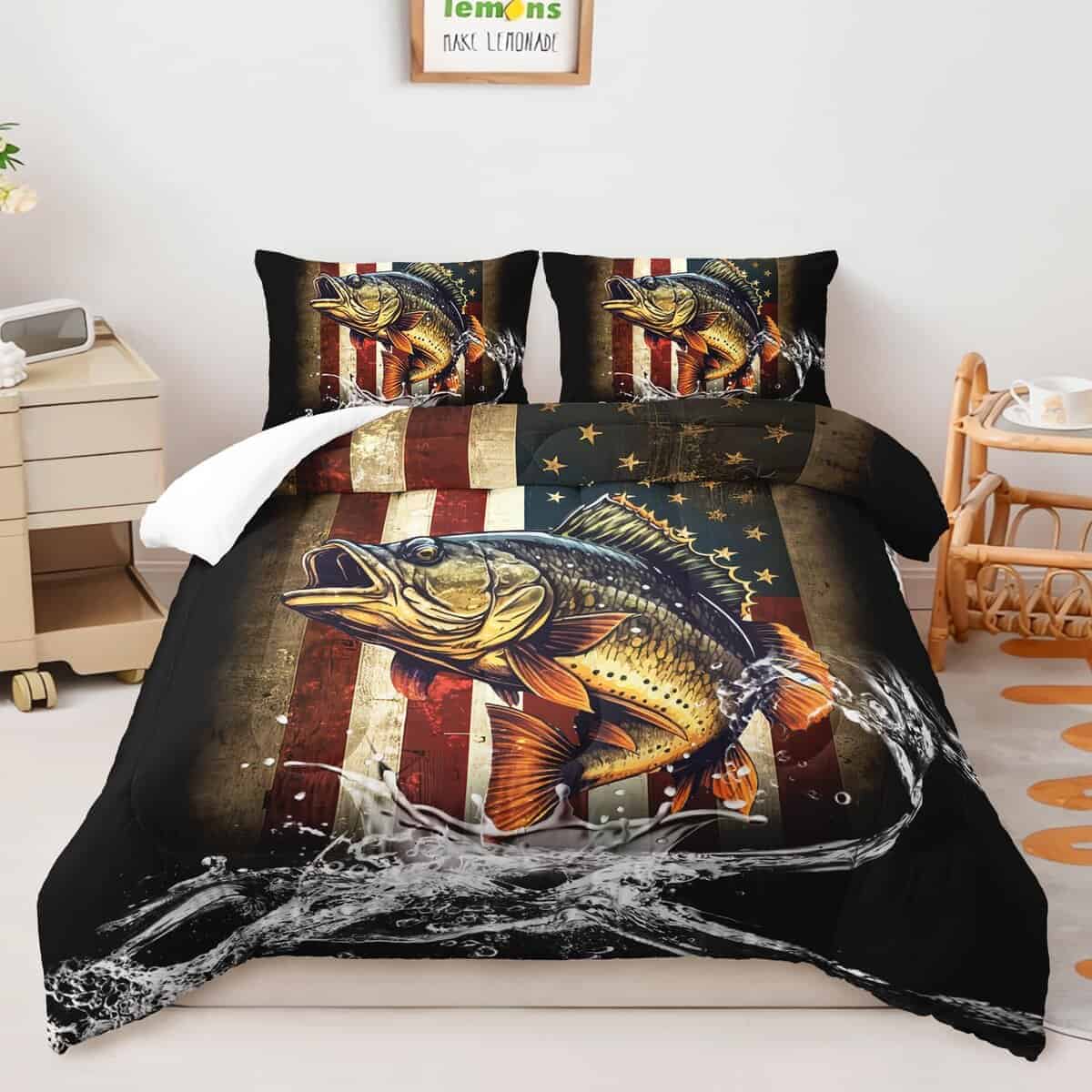 Edredón estampado DYcolor Big Pike Fish, 3 piezas Juego de