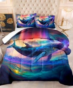 Edredón con Estampado de Ballena Oceánica, 3 Piezas,