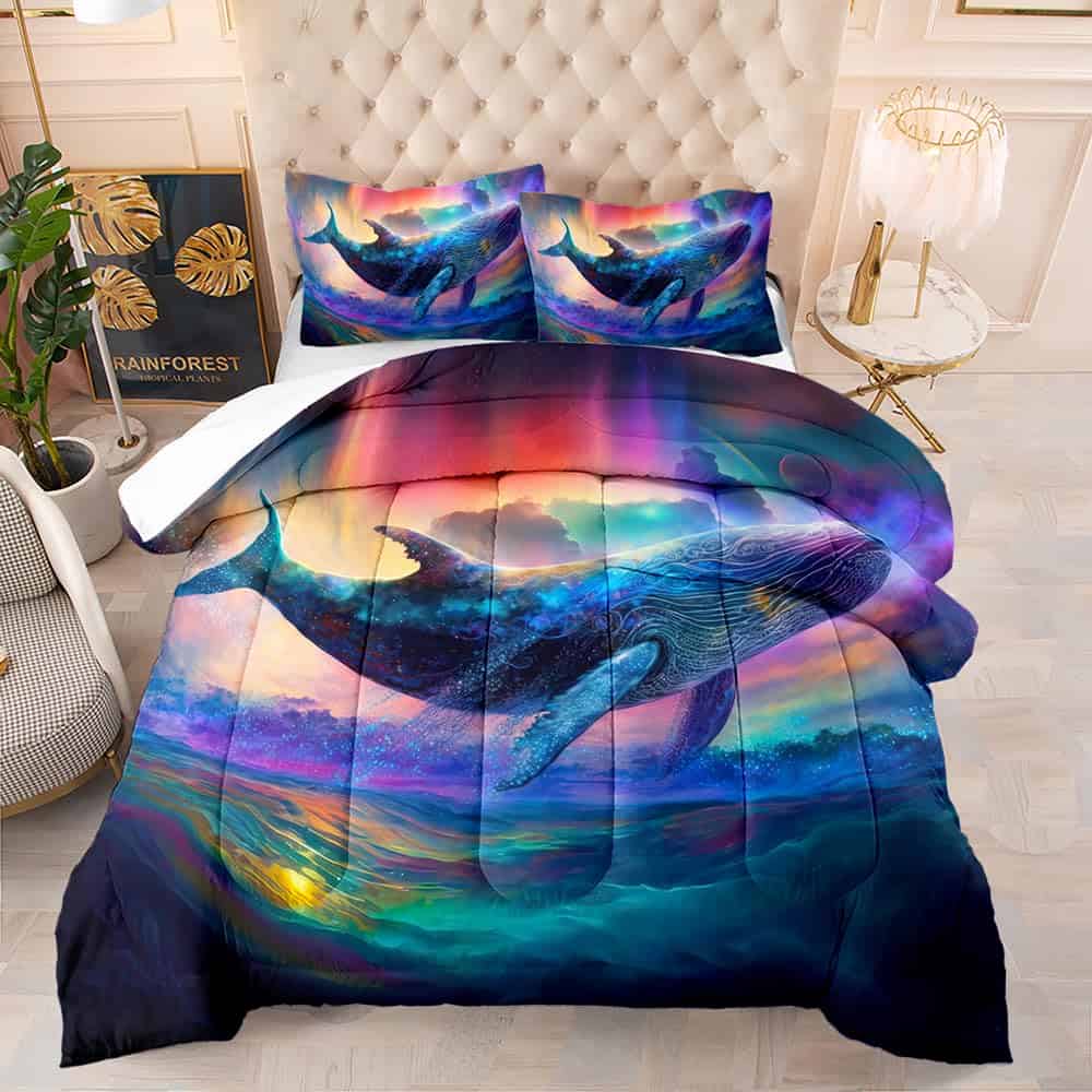 Edredón con Estampado de Ballena Oceánica, 3 Piezas,