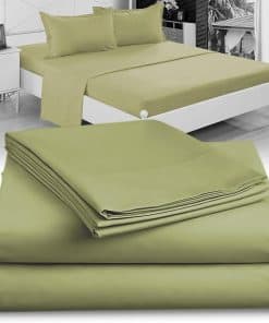 Juego de sábanas verde salvia de punto jersey 100% algodón