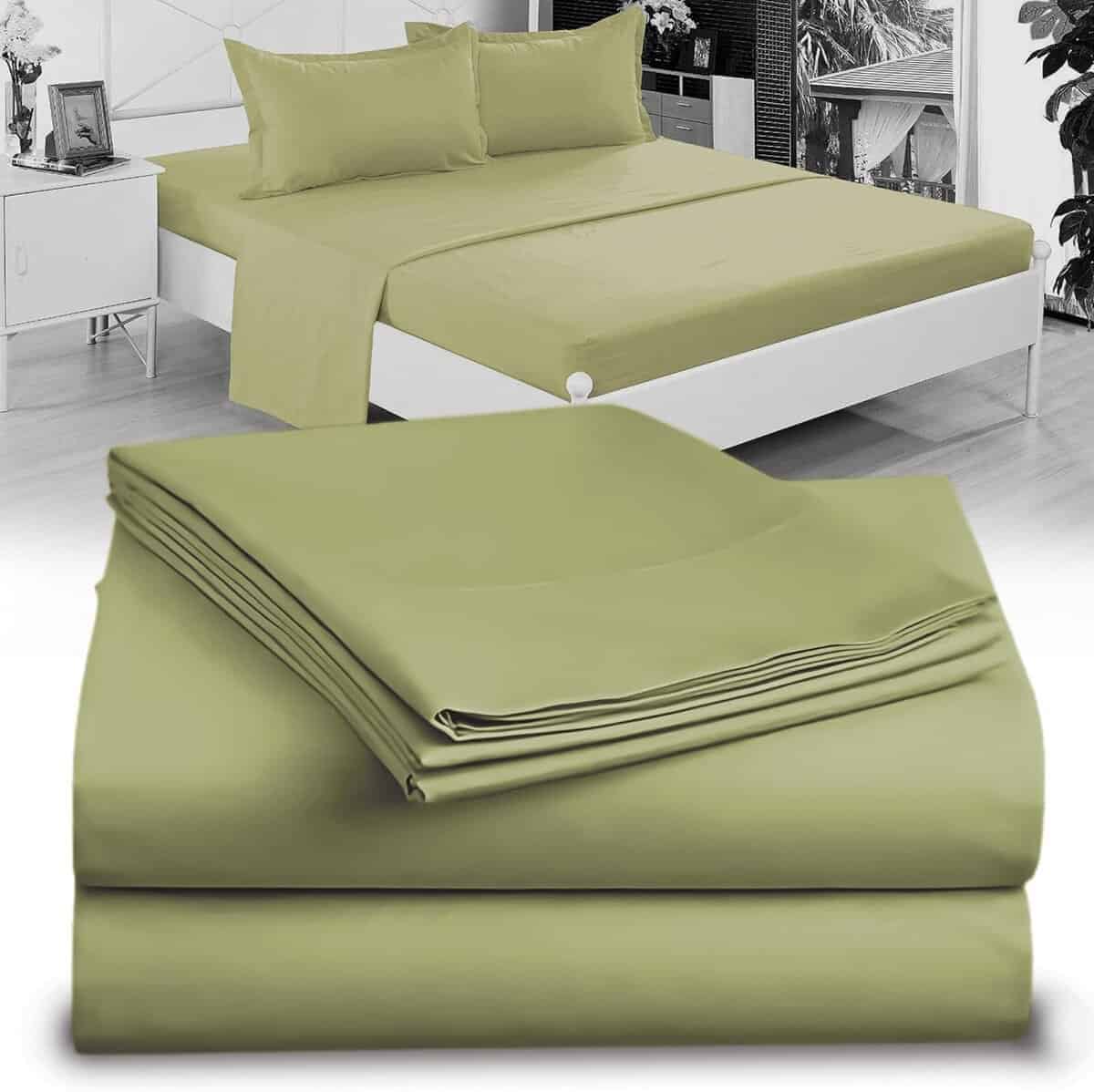 Juego de sábanas verde salvia de punto jersey 100% algodón